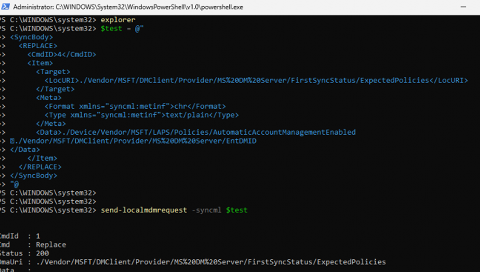using the local-mdmrequest to manually configure the expectedpolicies (tracked security policies during autopilot)
