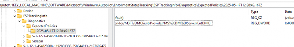 inside the esptrackinginfodiagnostics the entdmid also showed up as tracking policy
