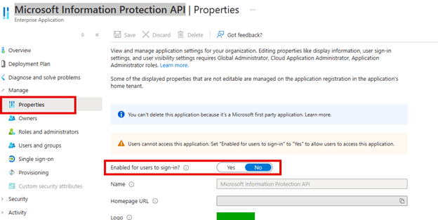 Microsoft Information Protection API disabled