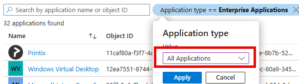select the filter to all applications