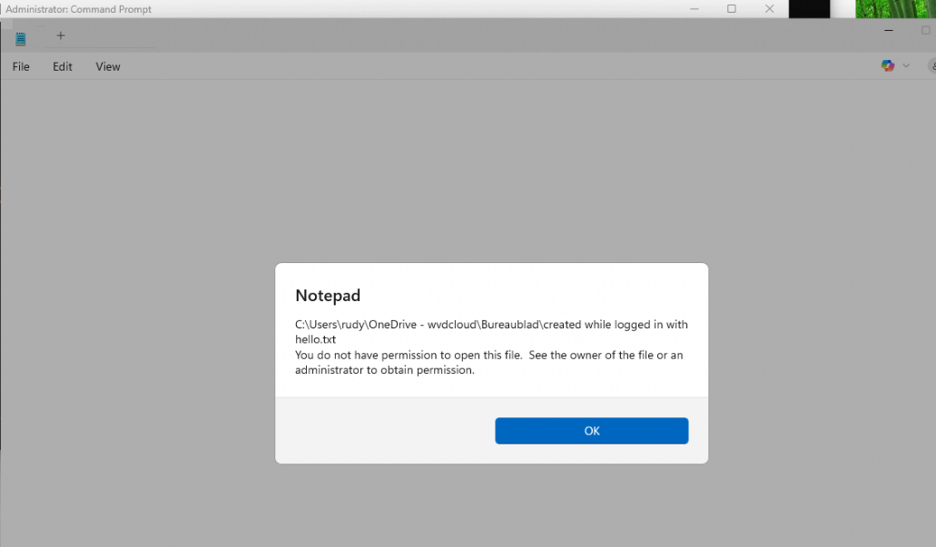 file is not accessible from another local admin account