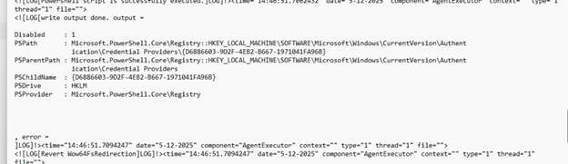 the powershell script that disables the {D6886603-9D2F-4EB2-B667-1971041FA96B} which caused the set up a pin issue