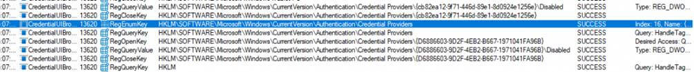 CredentialUIBroker.exe showing the {D6886603-9D2F-4EB2-B667-1971041FA96B} being disabled